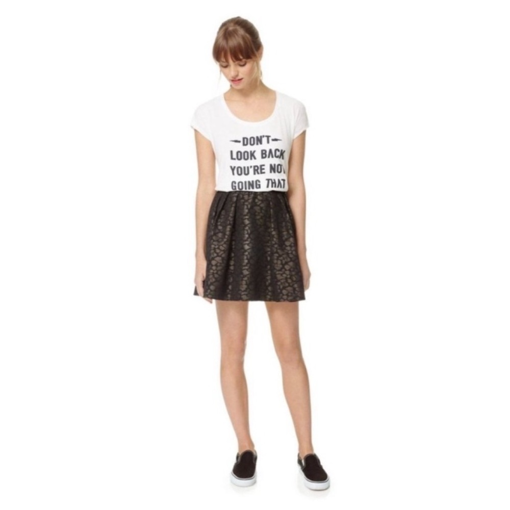 NWT Aritzia Talula Black & Bronze Abstract Patterned Flared Mini Skirt